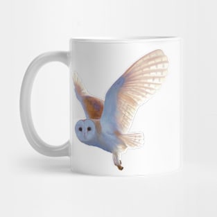 Flying Barn Owl illustration. Beautiful Barn Owl realistically rendered. Bird art. Mug